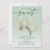 水彩緑金ゴールドスイート16誕生日インビタ 招待状 (正面)