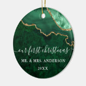 水彩緑金ゴールド大理石ゲートジ結婚オード セラミックオーナメント (左)
