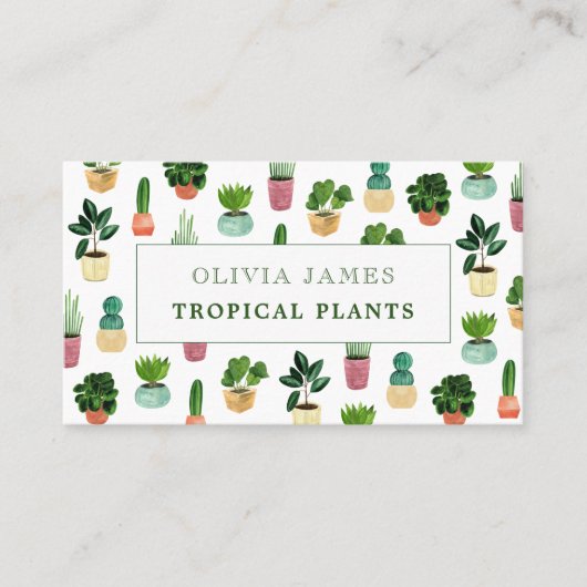 水彩緑鉢植物 名刺 (正面)