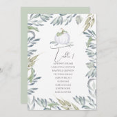 水彩緑離れ色結婚の座席表プラン 招待状 (正面/裏面)