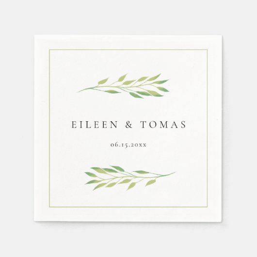 水彩緑離れ色結婚紙ナプキン スタンダードカクテルナプキン (正面)