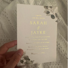 水彩緑離れ色結婚金ゴールド 箔招待状