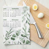 水彩緑離れ色2026カレンダー キッチンタオル (四つ折り)