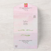 水彩緑青ピンクカリブの結婚ズ オールインワン招待状 (外側)