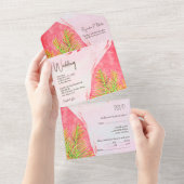 水彩緑青ピンクカリブの結婚ズ オールインワン招待状 (貼ってはがせる)
