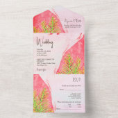 水彩緑青ピンクカリブの結婚ズ オールインワン招待状 (内側)