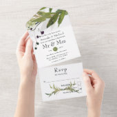 水彩緑青結婚緑 オールインワン招待状 (貼ってはがせる)