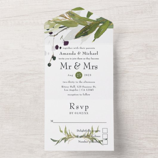 水彩緑青結婚緑 オールインワン招待状 (内側)