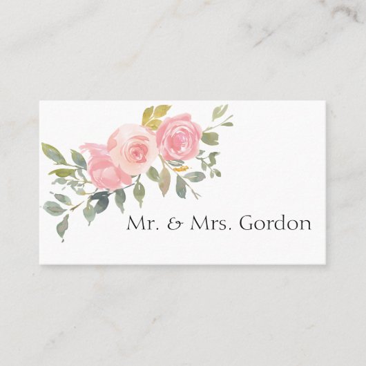 水彩緑青赤面ピンクフローラエスコートカード プレイスカード (正面)