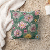 水彩緑鮮やか桃色 クッション (ブランケット)