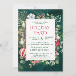 水彩緑、クリスマスボーブル、ユーカリ 招待状