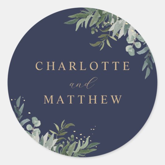 水彩緑 |ネイビー結婚ズ封筒用シール ラウンドシール (正面)