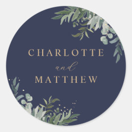 水彩緑 |ネイビー結婚ズ封筒用シール ラウンドシール
