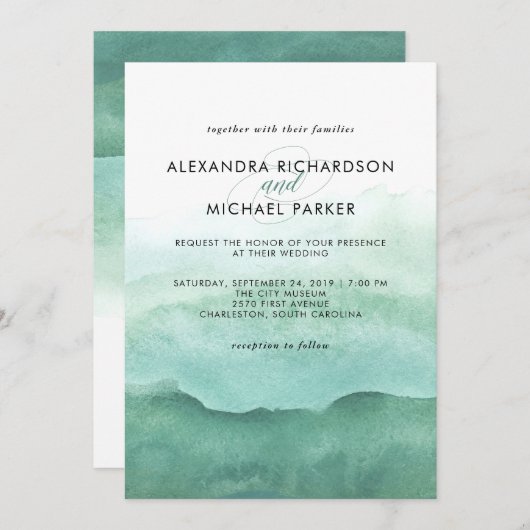 水彩緑|結婚式招待状 招待状 (正面/裏面)