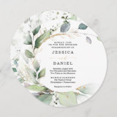 水彩緑(金ゴールド円結婚付) 招待状 (正面/裏面)