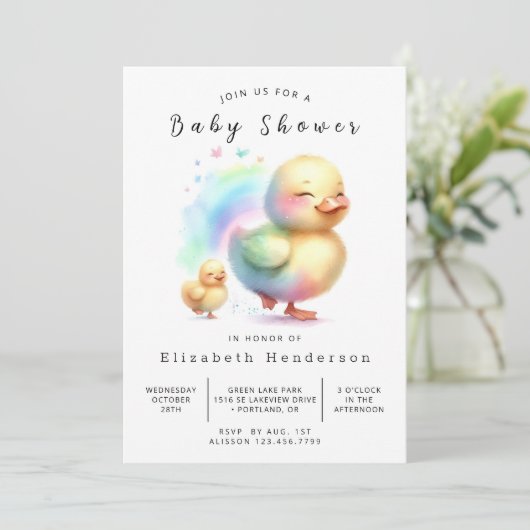 水彩編集可能アヒル赤ちゃんシャワー 招待状 (スタンド正面)