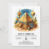 水彩編集可能エジプトピラミッド誕生日 招待状 (正面)