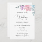 水彩繊細なパステル植物性フローラ結婚ズ 招待状 (正面/裏面)