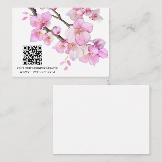 水彩繊細なピンクのフローラ春花QR エンクロージャーカード (正面/裏面)