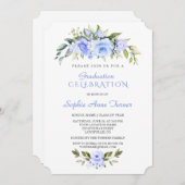 水彩繊細なブルーフローラ卒業パーティー 招待状 (正面/裏面)