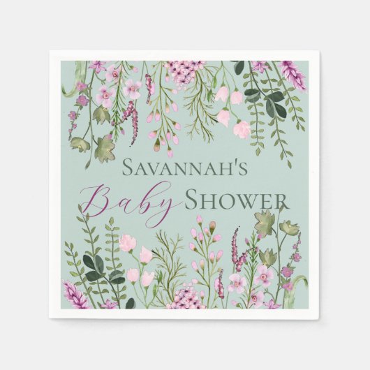 水彩繊細なワイルドフラワーフローラ赤ちゃんシャワー スタンダードカクテルナプキン (正面)