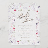 水彩繊細なワイルドフラワーベビーシャワー 招待状 (正面/裏面)