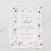 水彩繊細な山花書道結婚の 招待状 (正面/裏面)
