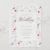 水彩繊細な山花書道結婚の 招待状 (正面/裏面)