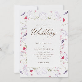 水彩繊細な山花書道結婚の 招待状
