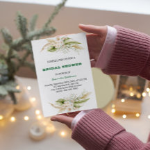 水彩繊細な緑のブライダルシャワー招待