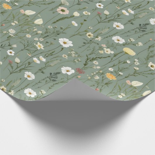 水彩繊細な花茎葉模様緑 ラッピングペーパー (角)