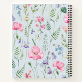 水彩繊細な花茎葉模様青 ノートブック (裏面)