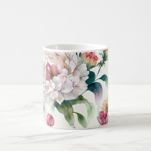 水彩繊細エレガントなアジアの花柄 コーヒーマグカップ (中央)