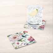 水彩繊細エレガントなアジアの花柄 スクエアペーパーコースター (インサイチュ)