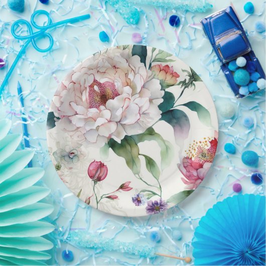 水彩繊細エレガントなアジアの花柄 ペーパープレート (パーティー)