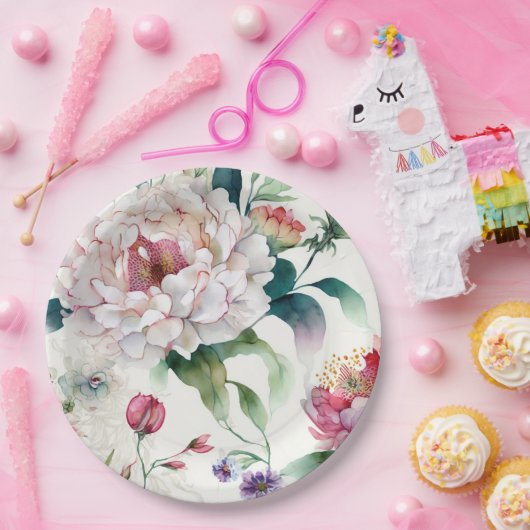 水彩繊細エレガントなアジアの花柄 ペーパープレート (パーティー)