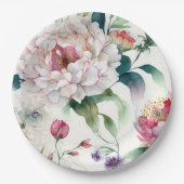 水彩繊細エレガントなアジアの花柄 ペーパープレート (正面)