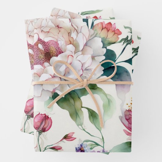 水彩繊細エレガントなアジアの花柄 ラッピングペーパーシート (インサイチュ)