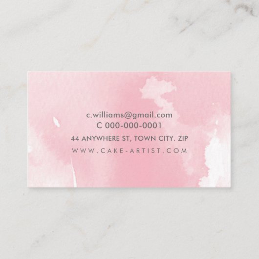 水彩繊細モダンなかわいらし赤面ピンク色 名刺 (裏面)