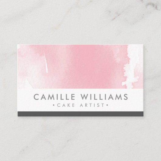 水彩繊細モダンなかわいらし赤面ピンク色 名刺 (正面)