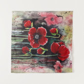 水彩織りの赤い花 タペストリー (正面(横))