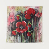 水彩織りの赤い花 タペストリー (正面)