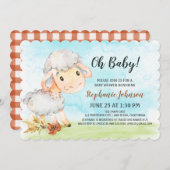 水彩羊の赤ちゃんシャワーファーム招待状 招待状 (正面/裏面)