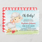 水彩羊の赤ちゃんシャワーファーム招待状 招待状 (正面/裏面)