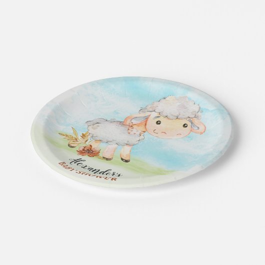水彩羊の赤ちゃんシャワーファーム ペーパープレート