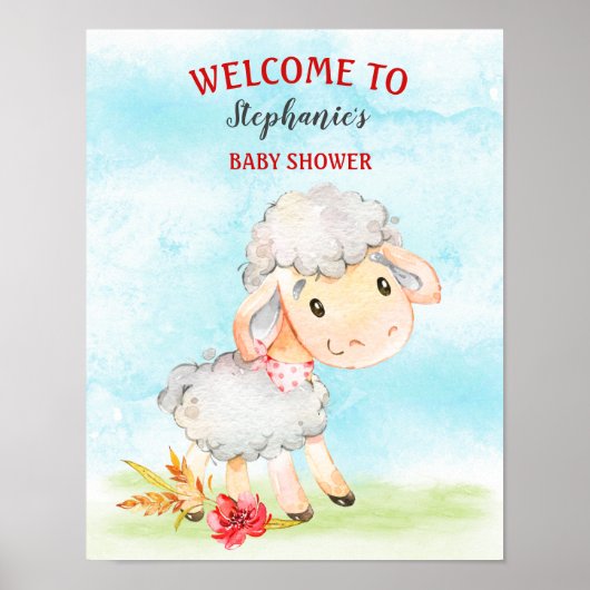 水彩羊の赤ちゃんシャワーファーム ポスター (正面)
