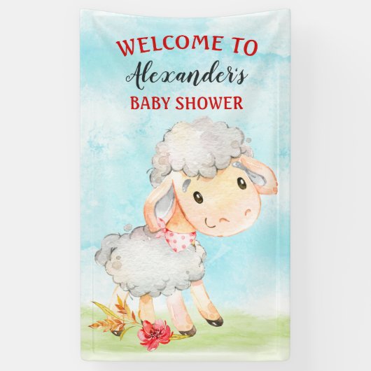 水彩羊の赤ちゃんシャワーファーム 横断幕 (縦)