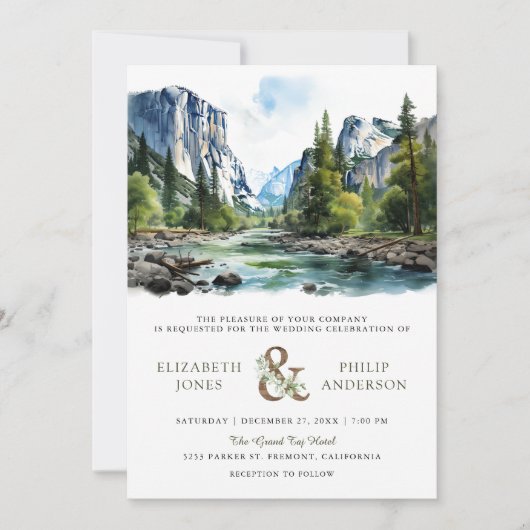 水彩羊海手国立公園QRコード結婚ズ 招待状 (正面)