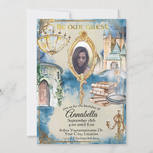 水彩美しいとビーストフォト鏡 招待状 (正面)