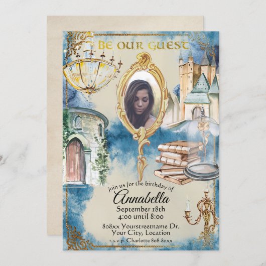 水彩美しいとビーストフォト鏡 招待状 (正面/裏面)